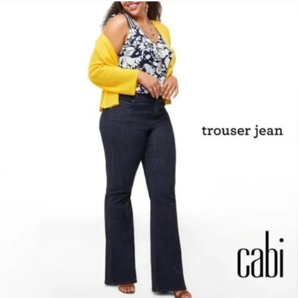 Cabi Trouser Jean Dark Wash Wide Leg High Rise Blue Denim Jeans Women's sz 10